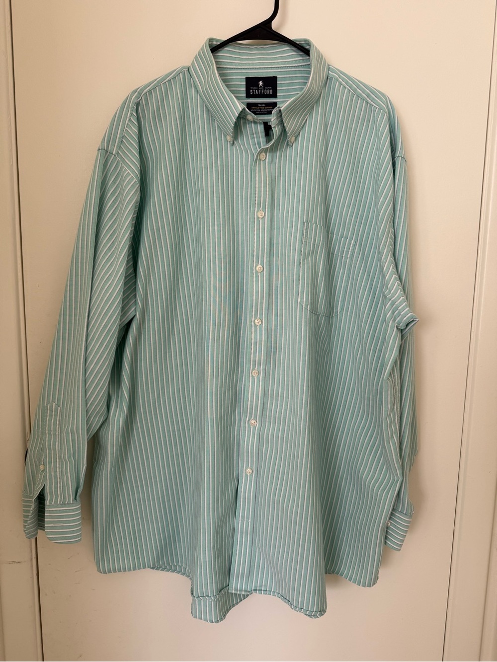 Stafford Men’s Light Mint Green and White/blue Stripe Button-Down Shirt
